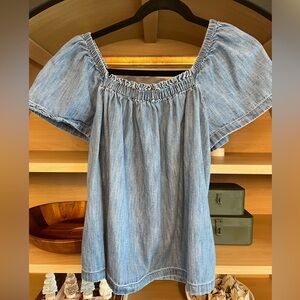GAP 100% Organic Cotton Denim Flutter Sleeve Top with Washwell